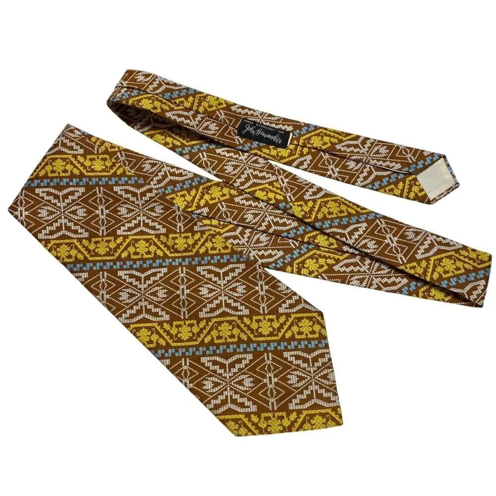 Tie Men's Necktie Wide Polyester Brown Geometric Stripe Mod Disco 70's